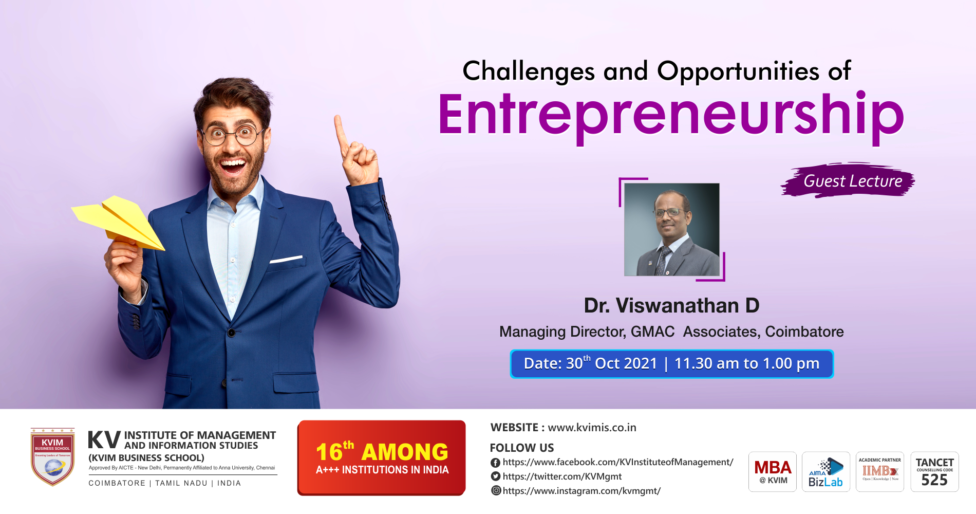 Guest Lecture -Challenges and Opportunities of Entrepreneurship | KVIM